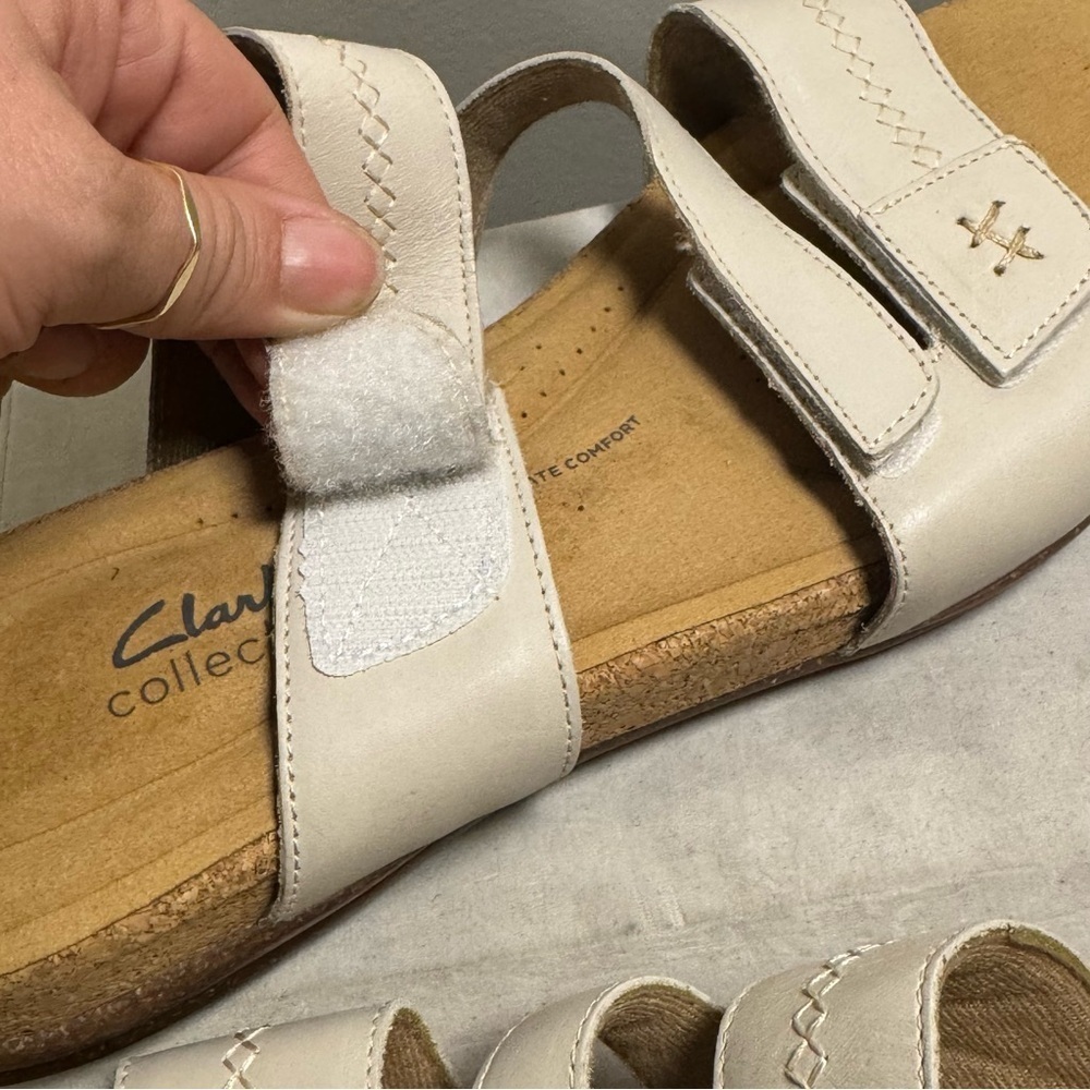 Clarks Women's Roseville Bay Flat Sandal, size 12, white Leather, NWOT - Picture 7 of 10